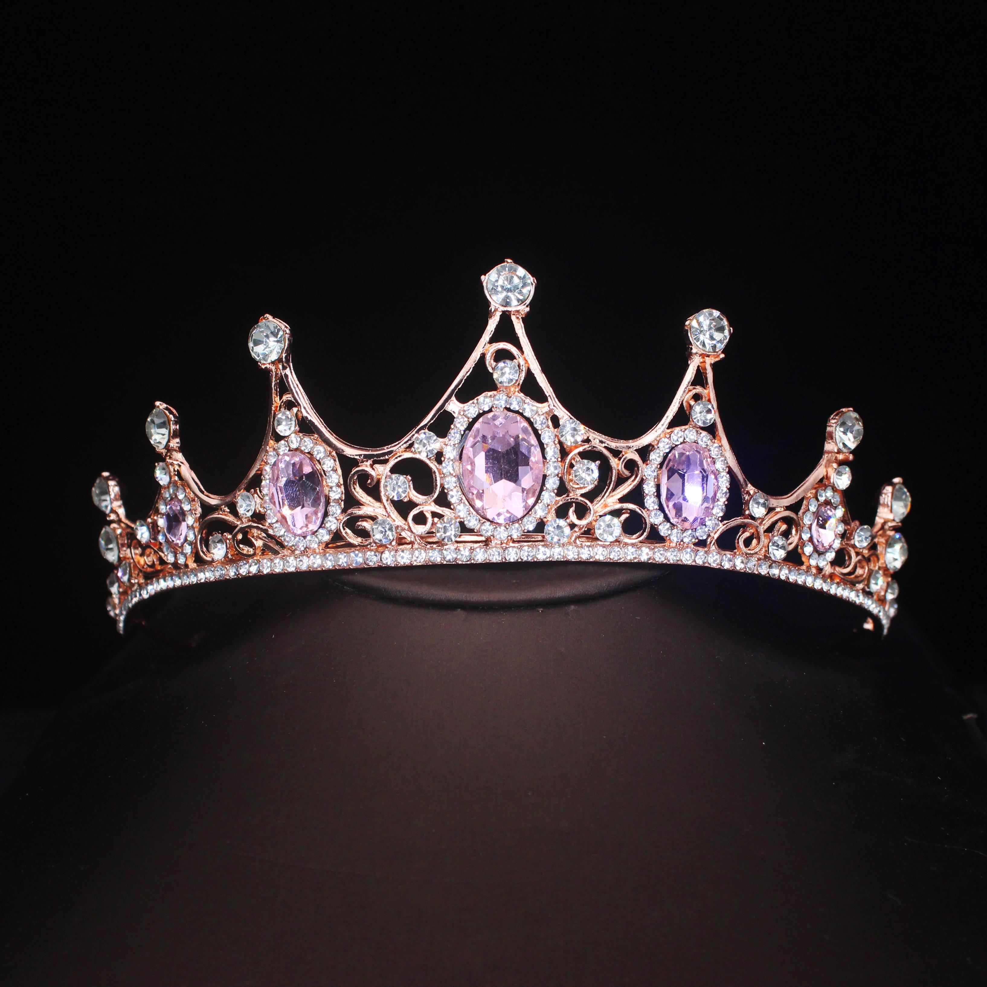 

Baroque Pink Crystal Wedding Crown Queen Princess Bridal Tiaras Headband Party Headdress Diadem Hair Jewelry Accessories Gifts