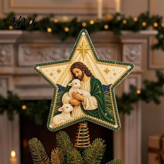 Christmas Tree Finishing Touches Christian Faux Pearl Art Topper Kit, DIY Faith Nativity Holiday Star Decor for Craft Decoration, Handmade Beaded