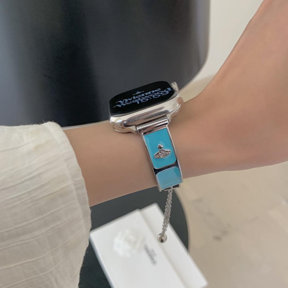 Watch Band For Apple Watch Series 10 Ultra 9 8 7 SE 6 5 4 3 2 1 46mm 49mm 45mm 44mm 42mm Enamel Saturn Bracelet Metal Strap