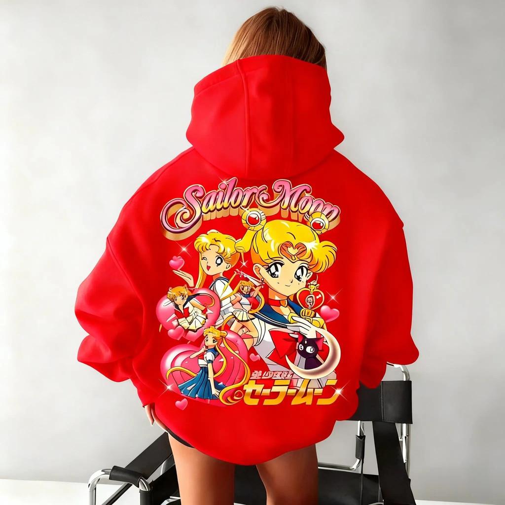 Sailor Moon Oversized Mikina Pánská Dámská Pulovr Mikina Anime Potisk Ležérní Streetwear Cosplay Bunda Jaro Podzim Y2k Vrcholy