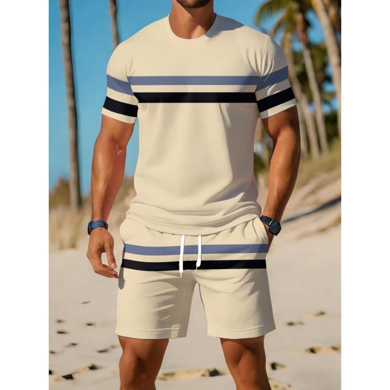 Casual Sports Suit Breathable Outdoor Leisure Men's Round Neck T-shirt Shorts Pants Suit Summer Digital Printing Printing Suit for Men and Adults