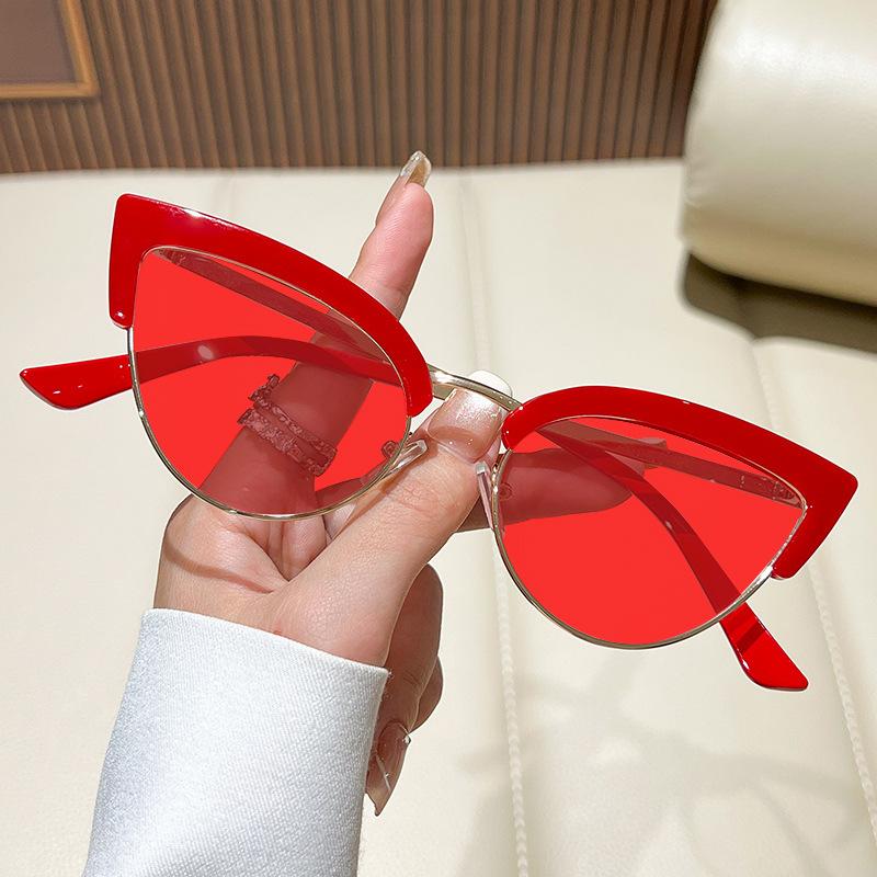 Metal Half-Frame Night Vision Anti-Blue Light Glasses Orange & Red Lenses Unisex Fashion Cat-Eye Gaming Eye Protection Glasses