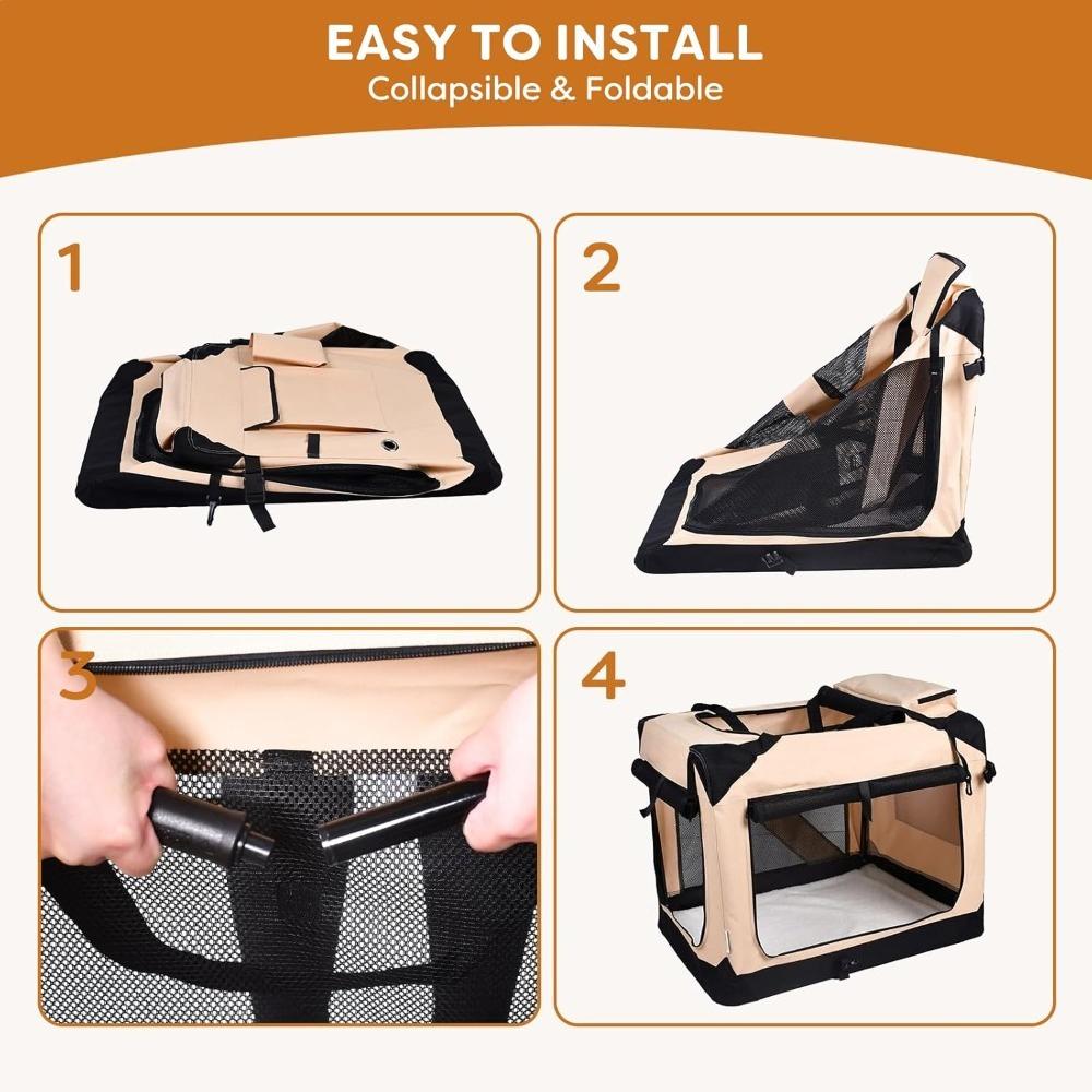 Portable Lightweight 3 Door Soft Dog Crates Kennel Soft Sided Folding Travel Pet Car Carrier with Straps Mat for Dogs Cats