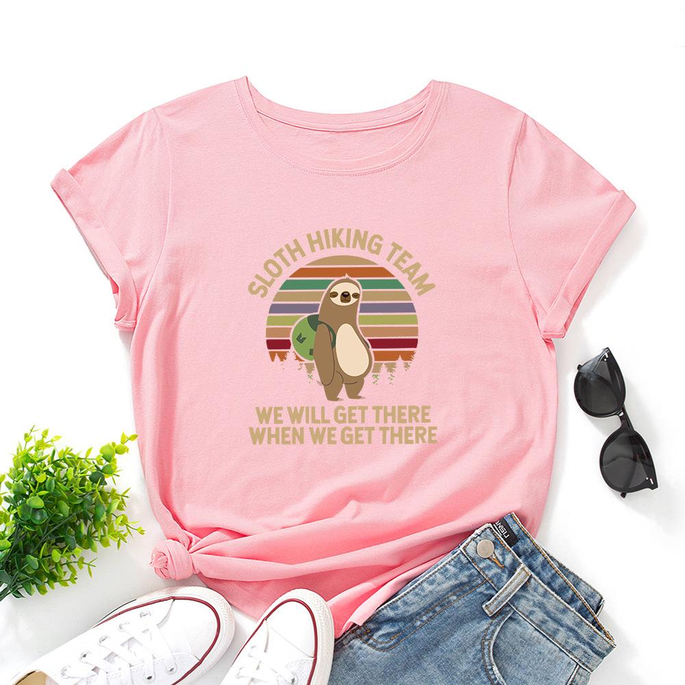 Backpack Sloth Print Loose Round Neck Pure Cotton Short Sleeved T-shirt Women's T-shirts
