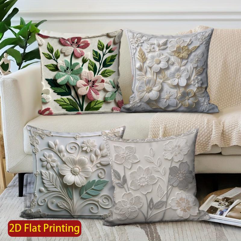 Panika Chen Unisex 2D Floral Embroidered Pattern Throw Pillow Covers Pattern Cushion Cover Suitable For Sofa Bedroom Car Pillow Cover