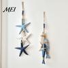 Nautical Hanging Ornaments Lighted Wooden Fish Starfish Wall Decor, Beachy Decor with Warm Coastal LEDs, for Bathroom Porch Beach House Natural