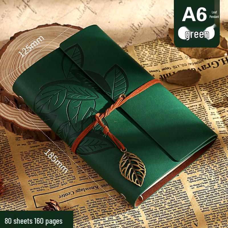 Retro Leaf Creative Diary: Cowhide Paper Gift Set for Students & Teachers - Convenient Sketch Notebook