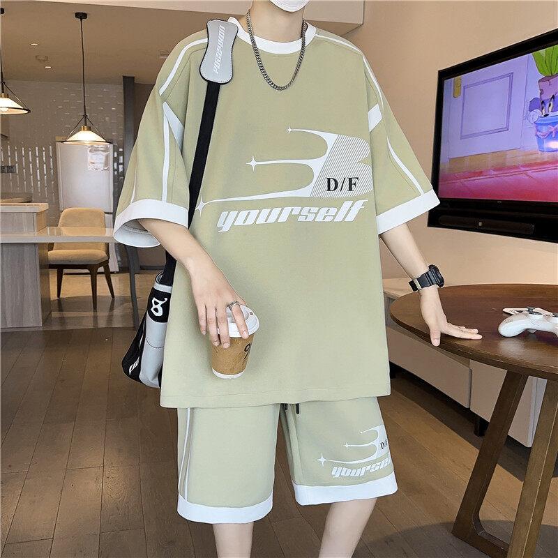 Men's 2 Piece Outfit Letter Print Oversized T-shirt & Shorts Casual Summer Sportswear Set