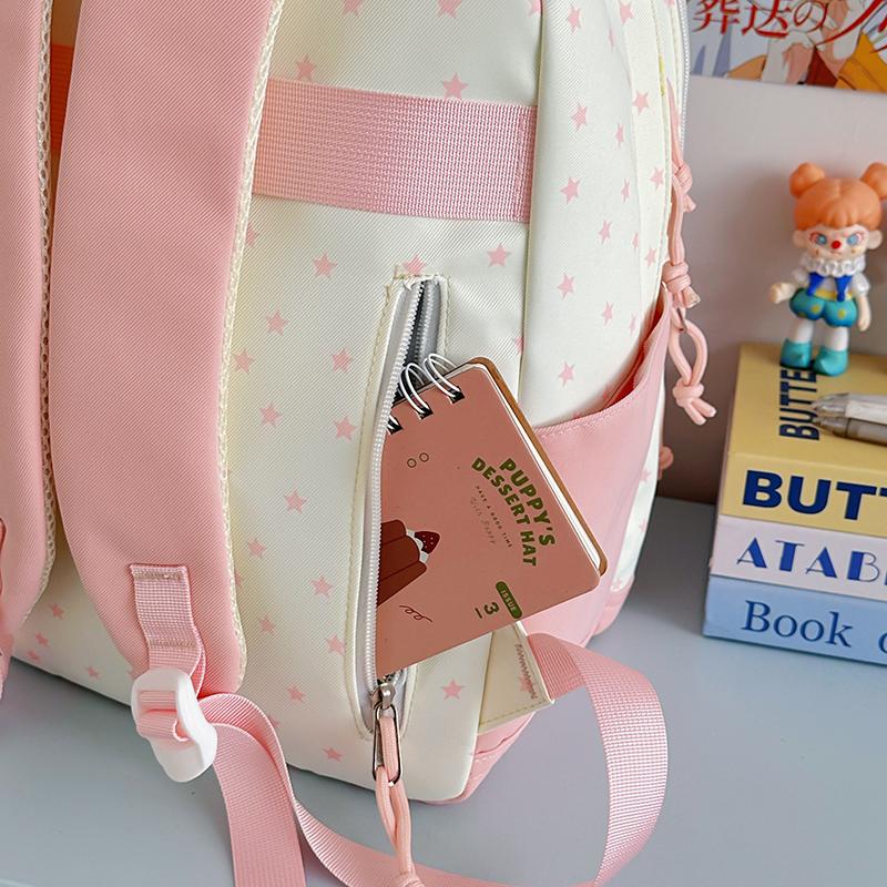 Student Schoolbag Women's Large Capacity Star Printed Backpack Colorblock Travel Backpack