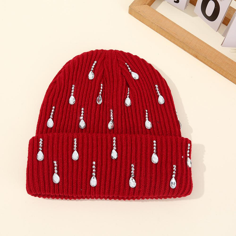 New European and American Pearl Flash Diamond Knitted Hat Double-layer Outdoor Warm Personalized Street Wool Hat Wholesale