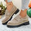 New Women's Casual Single Shoes, Large-sized Casual Thick-soled Round-toe Shoes and Leather Shoes