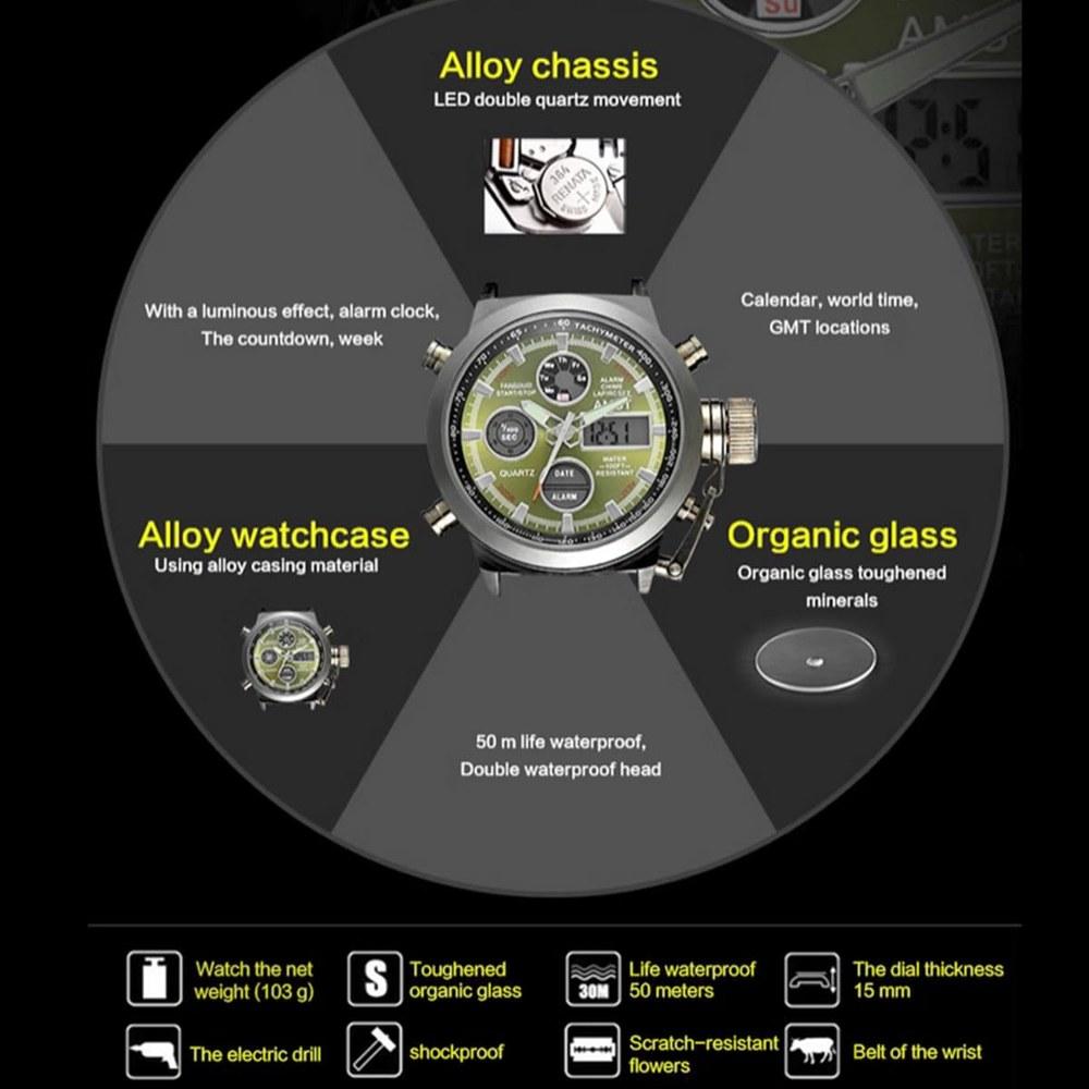 JEWELRYWE Men's Quartz Watch Analog and Digital Display 3ATM Water Resistant Casual Business Sports Outdoor School Fashion Unique Multi-function