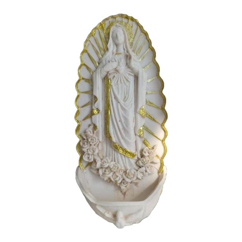 

Resins Figurine Wall Mounted Holy Water Font Pendants for Home Prayer and Meditations Religious Decors Catholic Gift 1