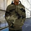 Men Plus Size Beige Printed Hoodie Long Sleeve Drawstring Pullover With Kangaroo Pocket