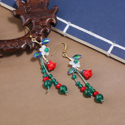 Original Retro Agate Shell Earrings Handmade Fringed Long Femininity Court Earrings Antique Earrings