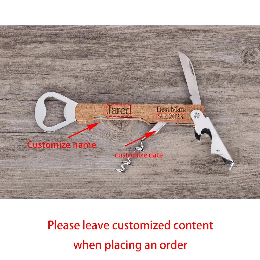 

Custom Wedding Opener Wood Corkscrew Bottle Openers Bachelor Party Supplies Thank You Favors Groom To Be Groomsman Guests Gift 1PCS 13.5x3.9cm