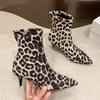 Toe Stiletto Pointed Ankle Boots Fashion Boots Spring Autumn Print Leopard Side Zipper Large Size Mid Heel Ankle Boot Women