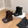 Versatile Washed Cowhide Platform Short Boots Women's Autumn and Winter New Thick Heel Martin Boots Side Zipper Thin Boots