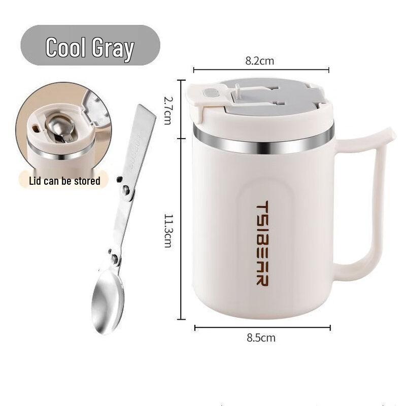Shangqi Portable Stainless Steel Breakfast Mug with Lid & Folding Spoons