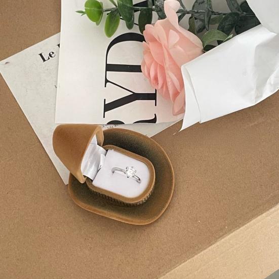 Jewelry Ring Storage Box Waterproof Compact Portable Denim Hat Style Ring Display Holder Case for Proposal Engagement
