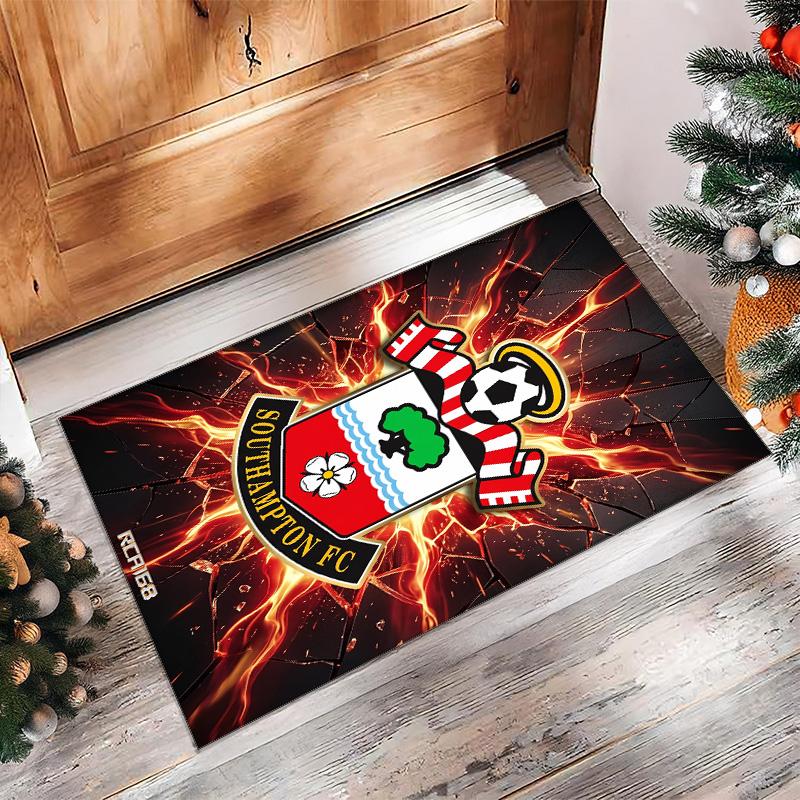 Southampton Football Print Crystal Velvet Rug, Comfortable Water Absorbent Non Slip Indoor Floor Carpet