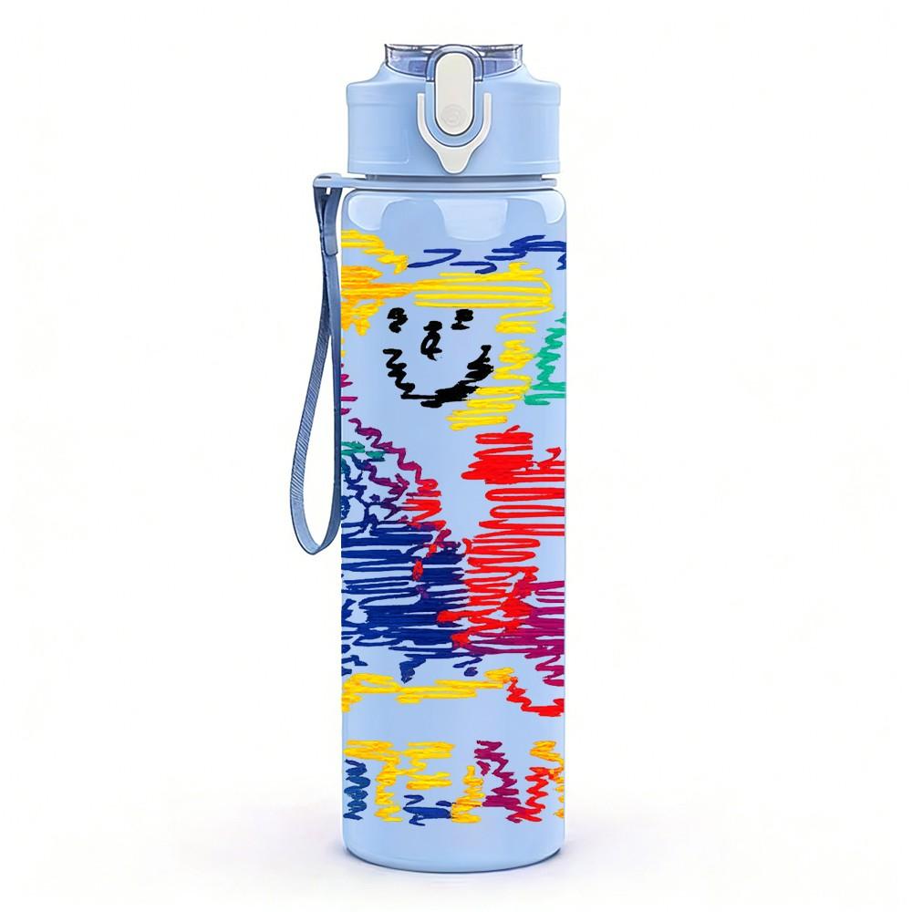 1PC Colorful Bear Team Art 750ml Color Plastic Sports Water Bottle Leakproof Flip Straw Lid Suitable for Sports Office Home Use