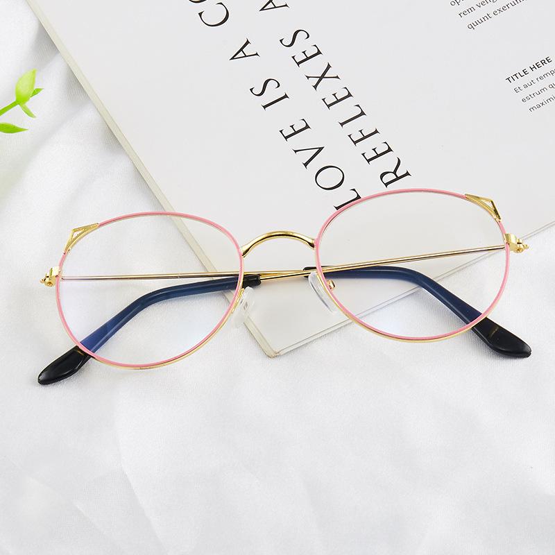 For Flat Cat Ears, Retro Round Face Frames, Glasses Frames, Literary And Anti-Blue Flat Glasses