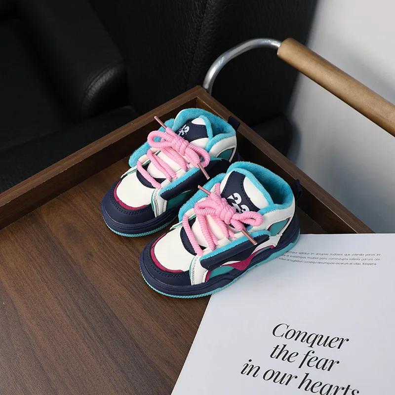 Winter Children's Sneakers Warm Plush Girls Causal Cotton Shoes Fashion Versatile Kids School Running Sports Shoes for Boys New