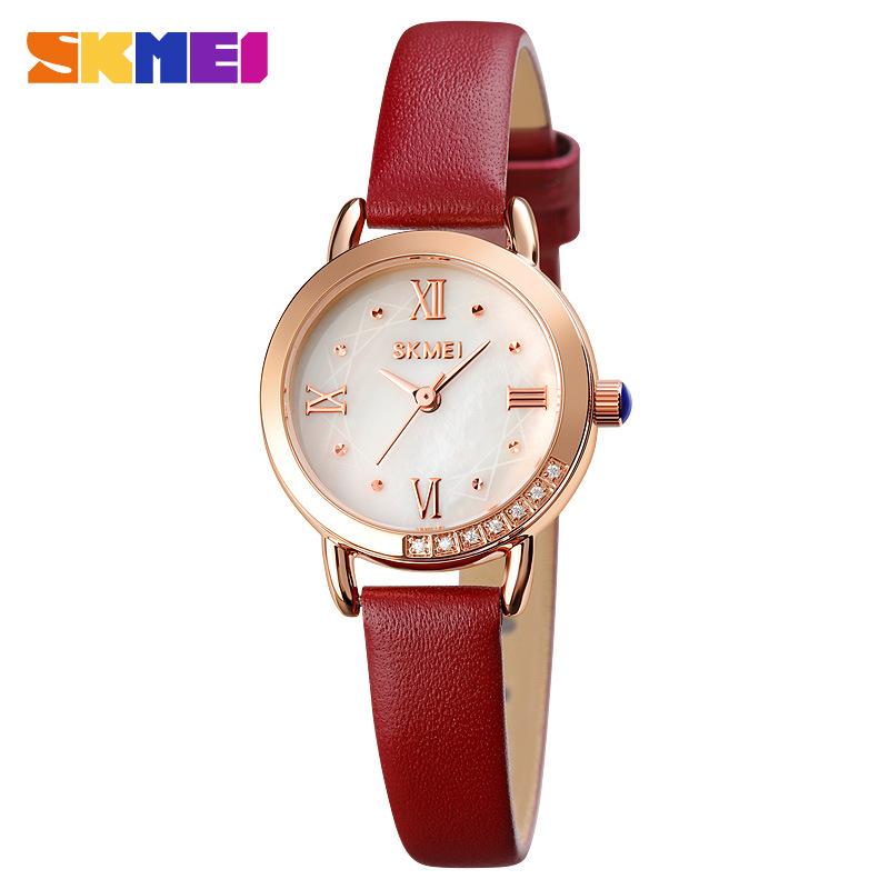 

Новые изысканные водонепроницаемые женские часы Moment America с тонким ремешком, кварцевые круглые школьные кожаные маленькие круглые часы красный