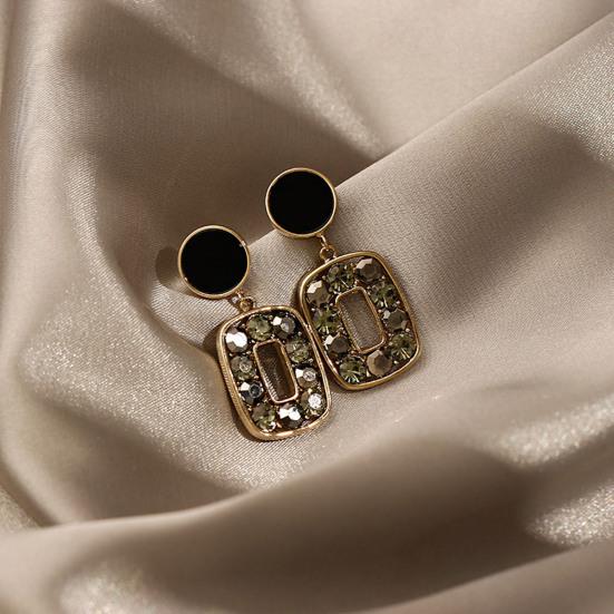 1 Pair Square Unique Drop Ear Stud Geometric-shaped Eye-catching Rhinestone Stud Earrings for Holiday