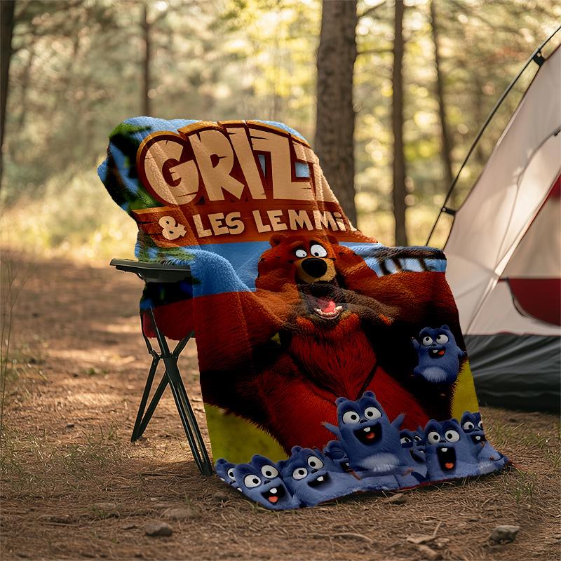 1 Stück Grizzy The Lemmings1 Thema Decke - Digitaldruck, Polyester, Gemütlich für alle Jahreszeiten, Perfekt für Draußen, Camping und Reisen