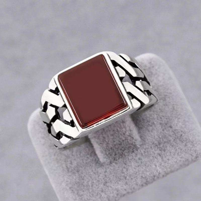 New Red Glass Stone Ring Fashionable Retro Men's and Women's Fashion Accessories
