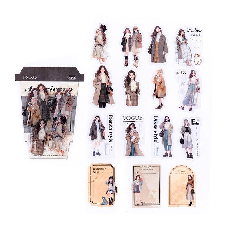 30-Sheet Vintage Coffee Theme Sticker Pack, Retro Coffee Culture Designs & Crisp Details, Perfect for Journal Embellishment