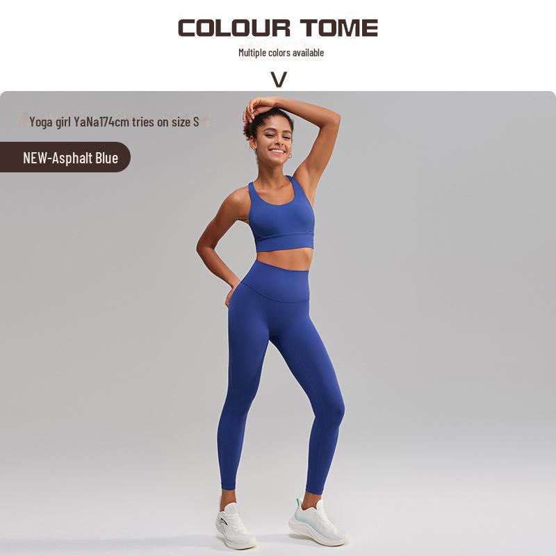 Traje de Yoga Europeo Americano de Espalda Cruzada: Sujetador Deportivo Adelgazante y Pantalones de Fitness con Bolsillo Sin Marcas