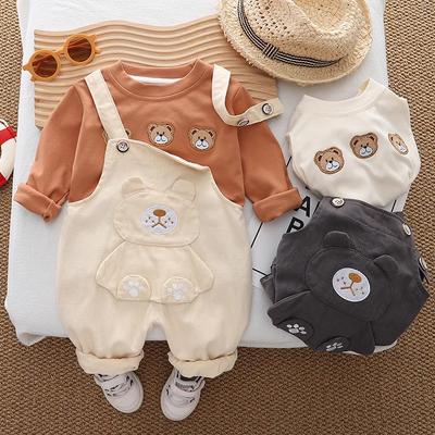Conjunto de Sudadera de Oso y Peto para Niño - Otoño/Primavera 2025 Casual de Dos Piezas para Bebés