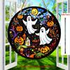 2D Flach Gruseliger Geist und Kürbis Acryl Halloween Sonnenfänger - 2D flaches Design mit kreisförmigen Hängedekorationen für Fenster, Veranden, Terrassen, Garten