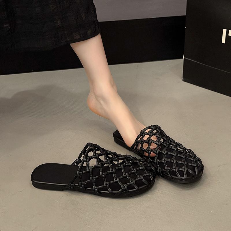 Women's Woven Mesh Breathable Flat Shoes Summer New Round Toe Shallow Mouth Soft Sole Anti-slip Wear-resistant Slippers