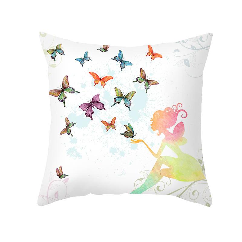 Colorful Butterfly Series Sofa Pillow Cover Nordic Peach Skin Print Office Cushion Pillow Cover Home