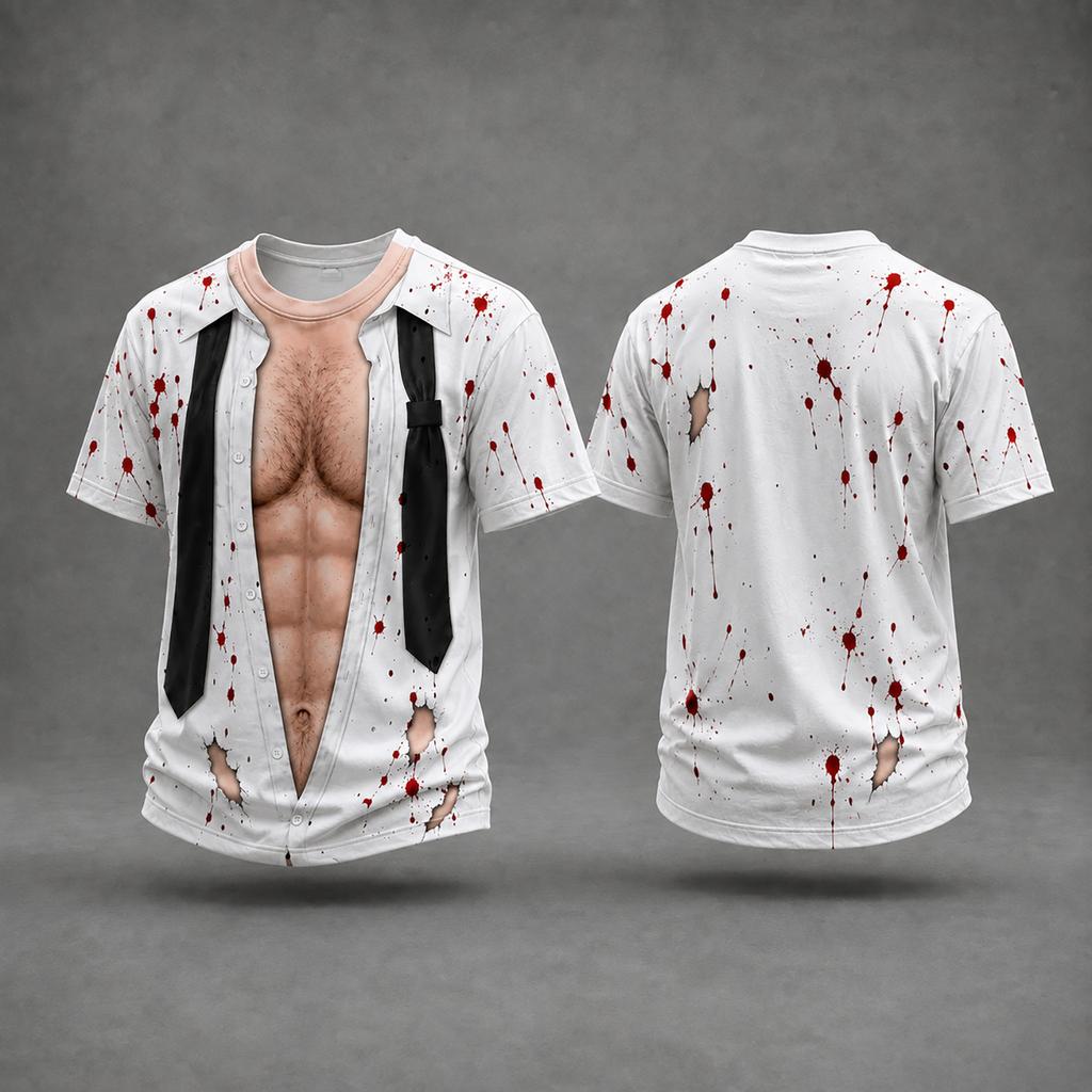 Men's Halloween Letter Print Loose Fit Casual T-Shirt Funny Novelty Top