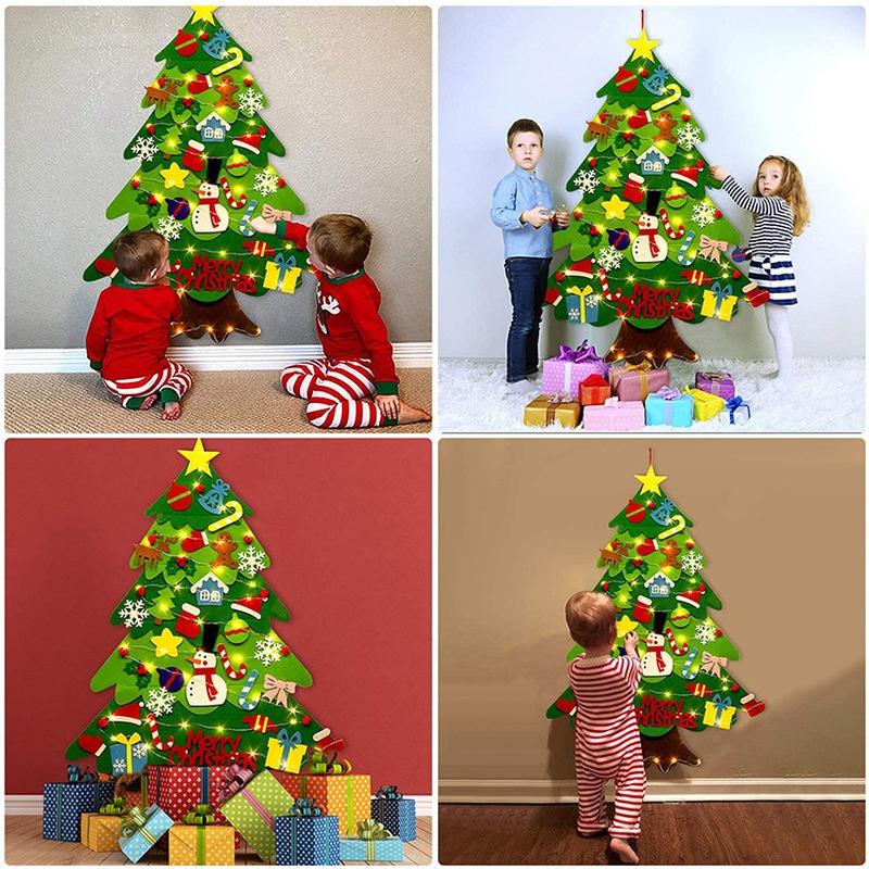 Christmas Tree DIY Soft Christmas Tree with Ornaments and String Light Christma Decorations Santa Claus Xmas Tree