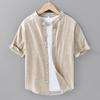Solid Color Stand Collar Short Sleeve Shirts for Men Daily Summer Tops Casual Soft and Comfortable Cotton Linen Shirt Simple Style Men Clothing