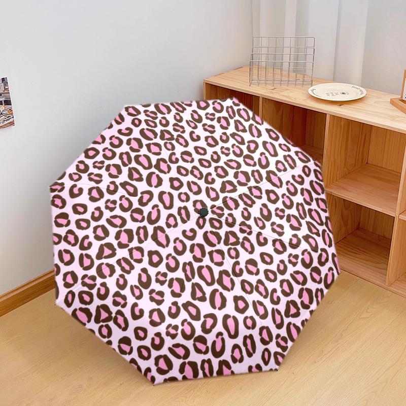 1PC Leopard Print Umbrella Portable Folding Umbrella Iron Frame Hole Bone Structure Outdoor Home Umbrella A7