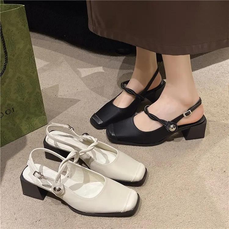 Fashion French Chunky Heels Mary Jane Sandals Women 2025 Summer New Temperament Chunky Heels