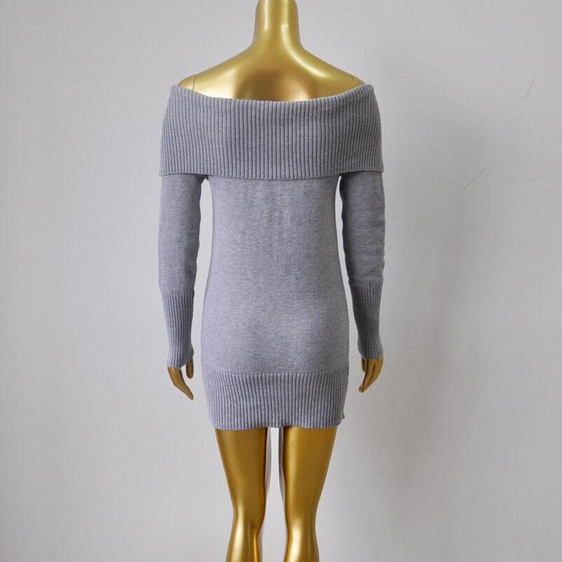 Slash Neck Sweater Women Sexy Off Shoulder Elegant Long Sleeve Pullover Dress