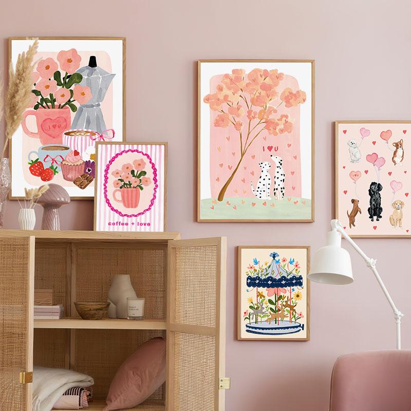 Boho Abstract Vase Flowers Coffee Illustration Wall Art Canvas Painting Animal Poster And Prints Pictures For Living Room Decor