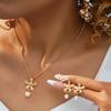 3 Pcs Fashion Luxury Minimalist Flower Pearl Pendant Necklace And Stud Earrings Jewelry Set for Women Party Wedding Jewelry Gift