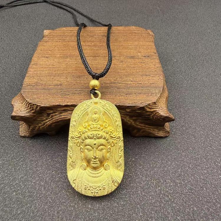 Vietnam Gold-Plated Flame Guanyin Buddha Necklace with Dragon Pixiu and Peace Pendant