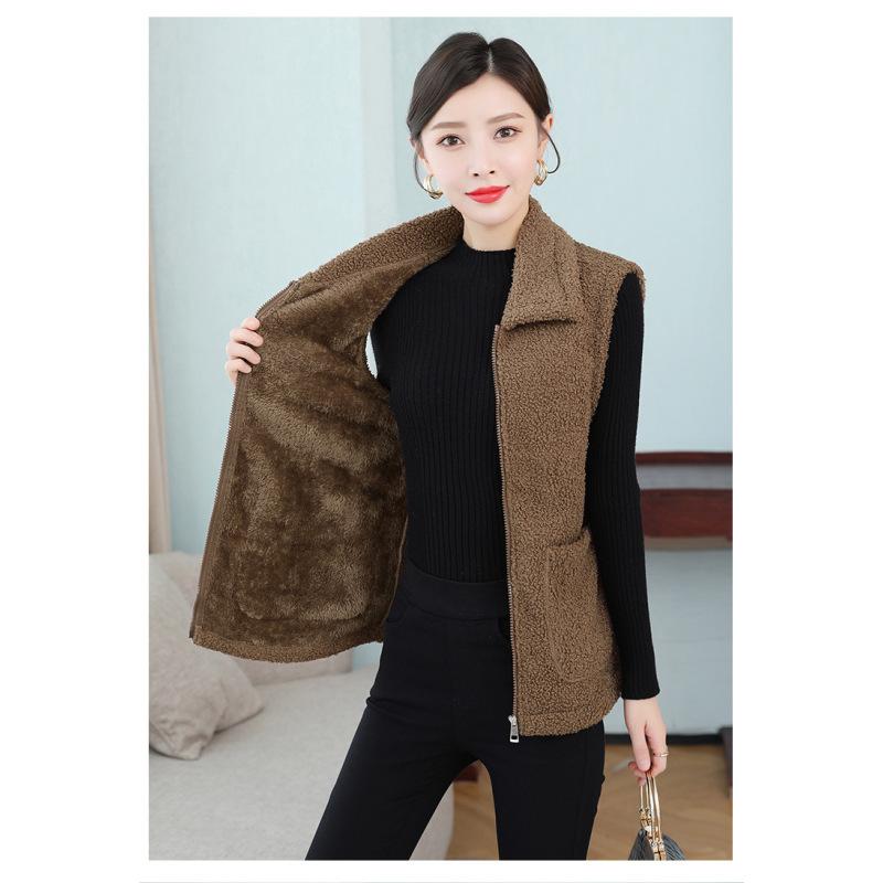 Women's Solid Color Lambswool Vest Short Style Grained Velvet Vest