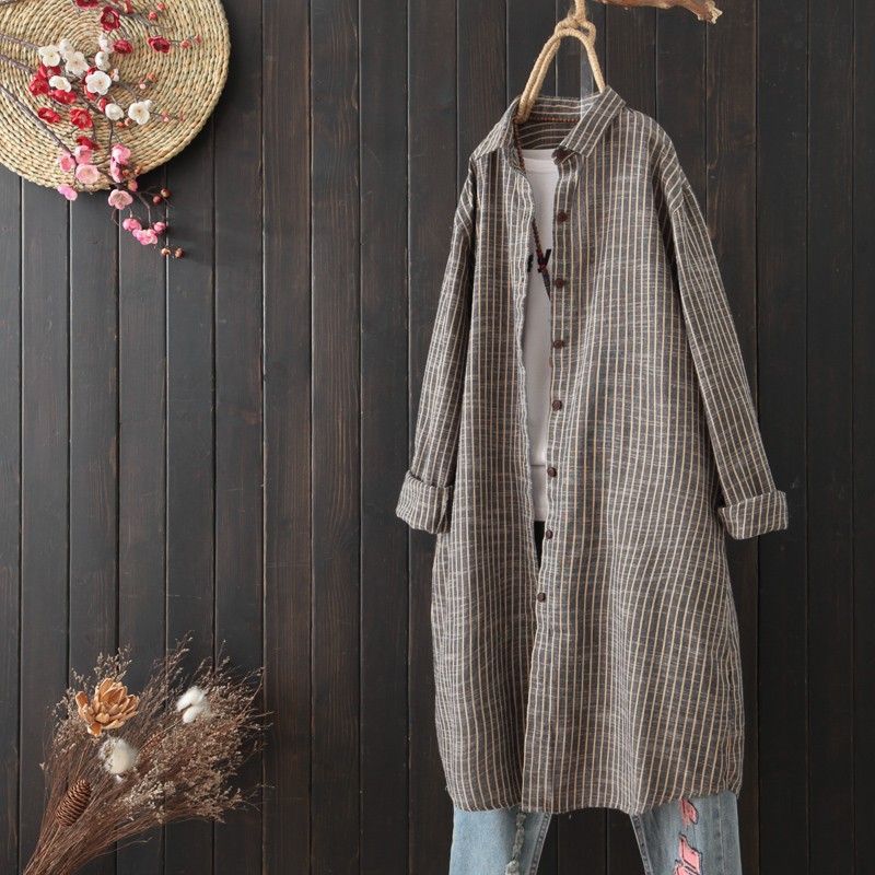 

Блузка женская свободная рубашка из хлопка и льна женская длинная рубашка-пальто Blusas Ropa De Mujer XS