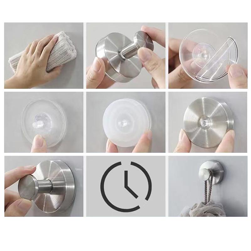 1Pc Stainless Steel Suction Cup Hooks For Shower Bathroom Hanging Towels Robe Loofah Hook For Glass Shower Doors Tile Mirrors